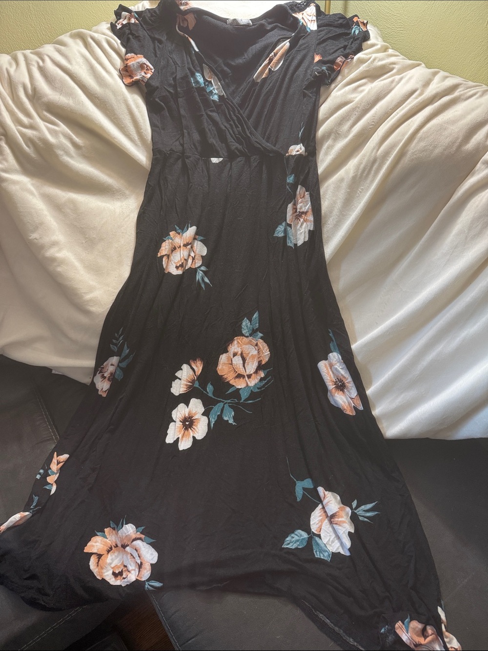 Loveappella Black Maxi Dress with Peach Floral Print